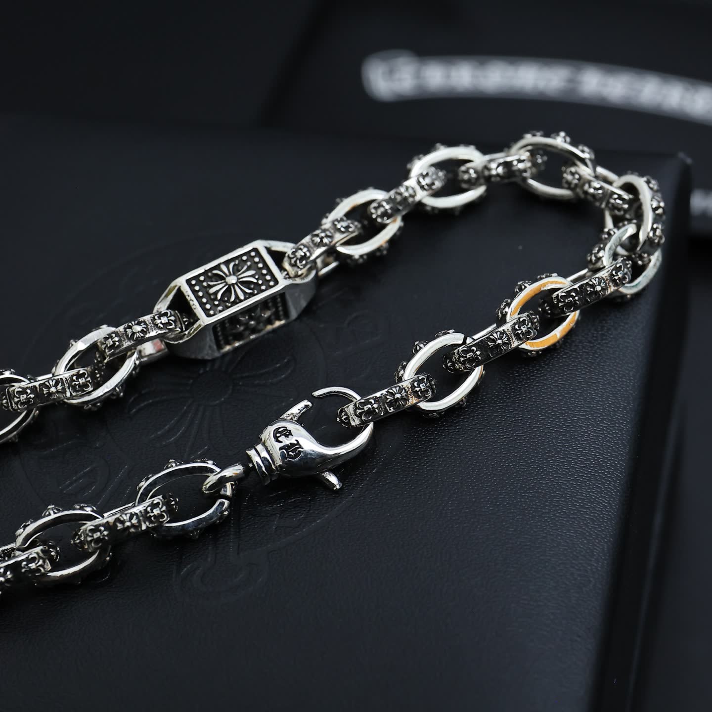 Chrome Hearts Silver Bracelet with Black Stones